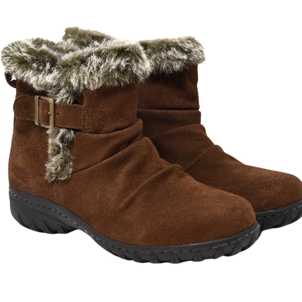 KHOMBU brown suede leather and faux fur ankle snow boots 7